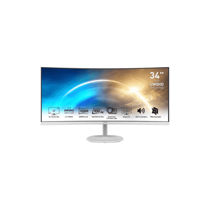 MSI PRO MP341CQW Business & Productivity Curved Monitor 34 Inch UWQHD VA Display 100Hz Refresh Rate 1ms (MPRT) Response Time 1500R Curvature